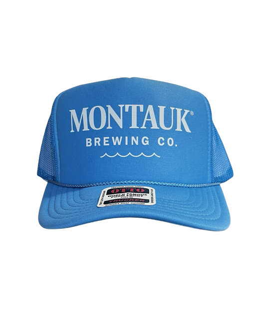 montauk brewing co blue truckers cap